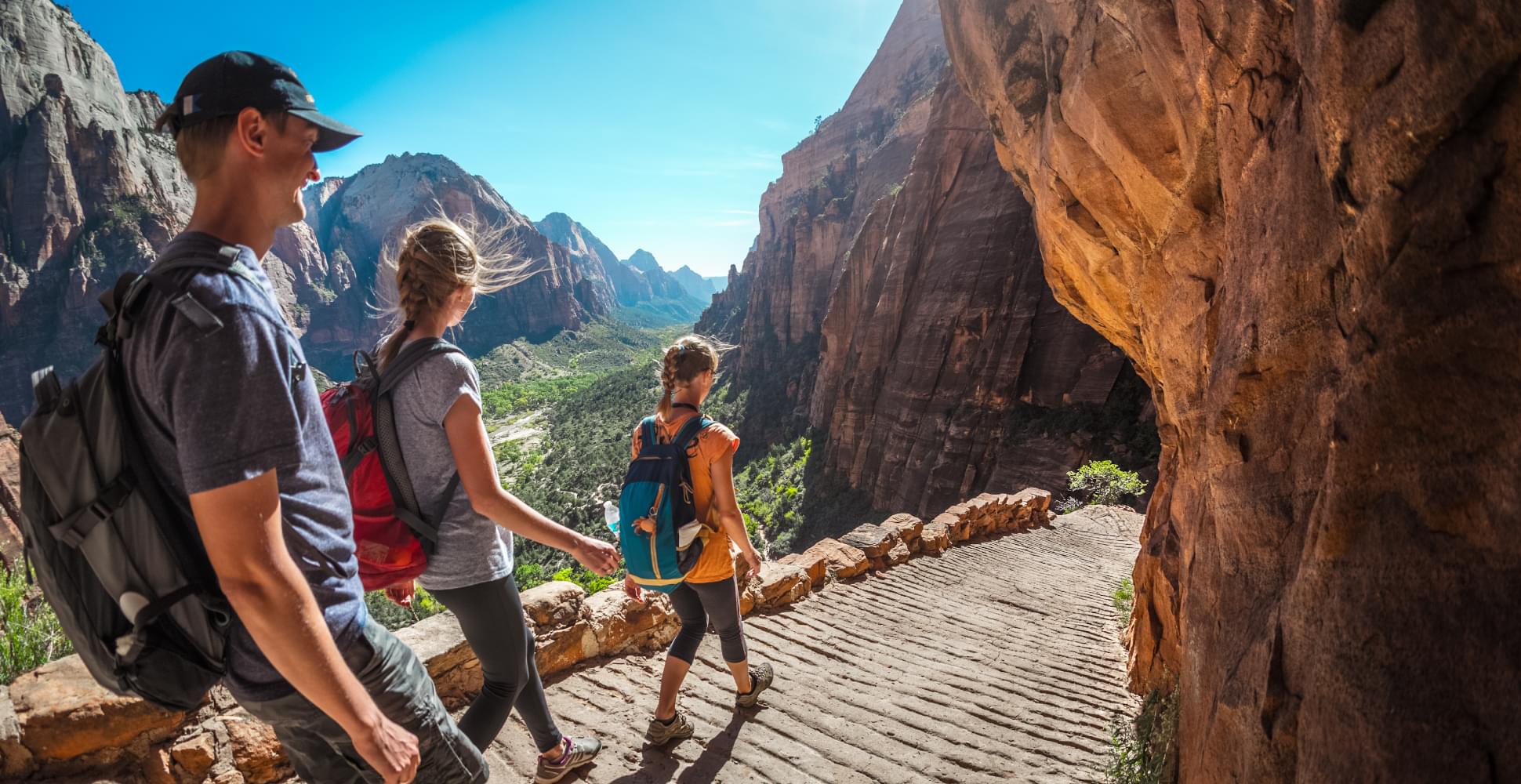 Family hiking in Zion National Park