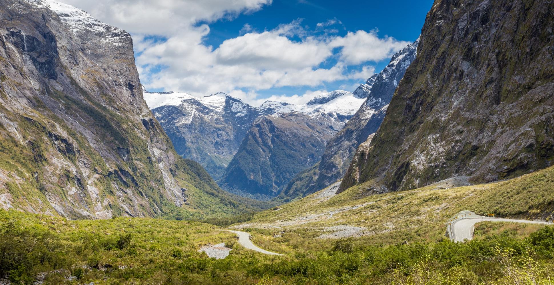hollyford track in the mountains in new zealand